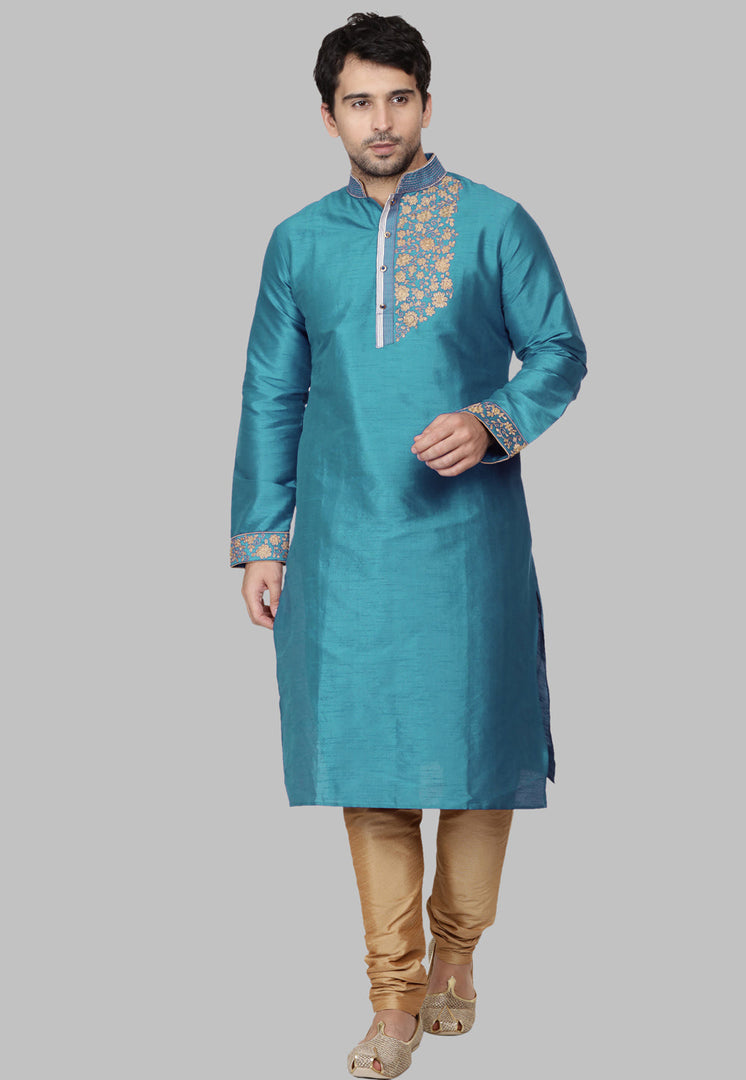 Aqua Dupion Silk Kurta Pajama