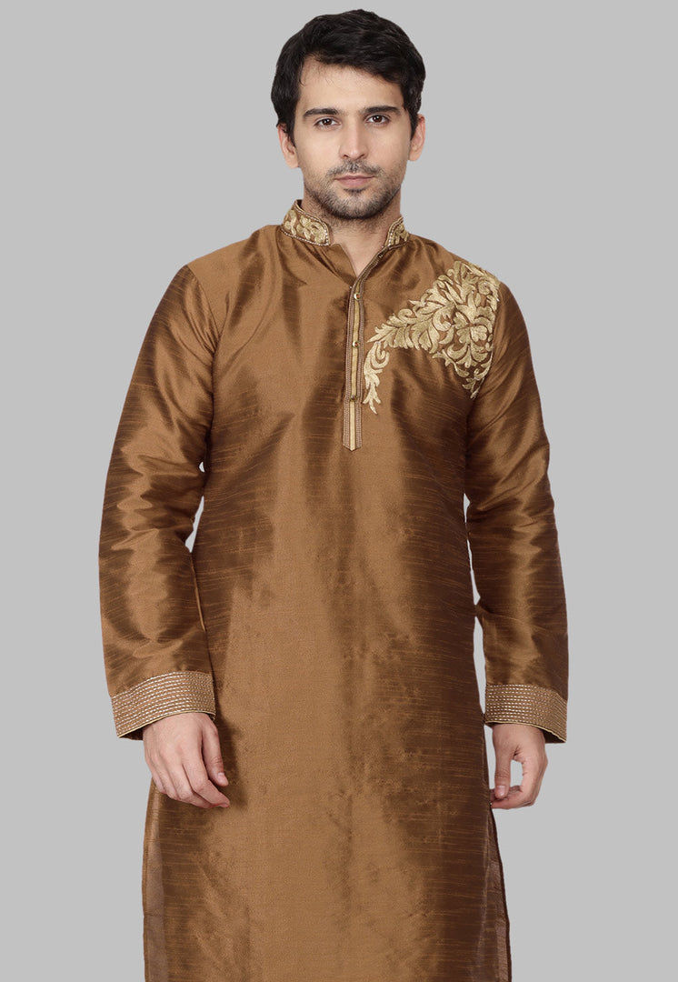 Brown Dupion Silk Kurta Pajama