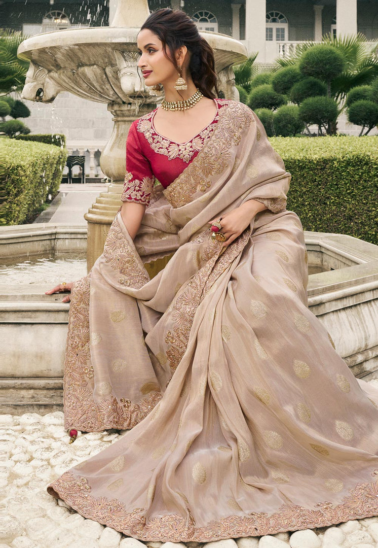 Brown Viscose Saree With Blouse