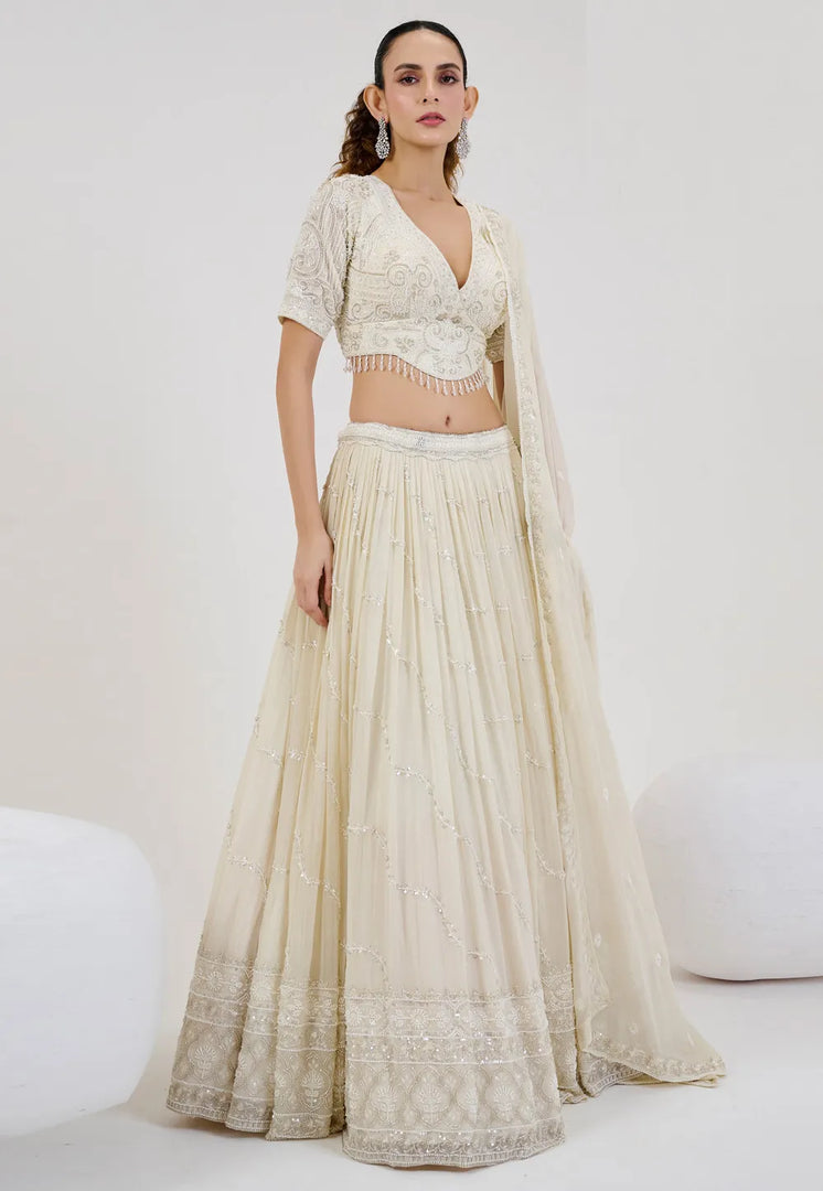 Cream Georgette Lehenga Choli For Wedding