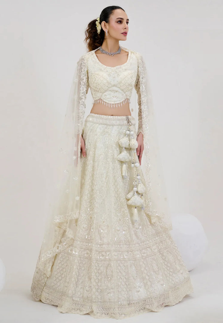 Cream Net Circular Lehenga Choli