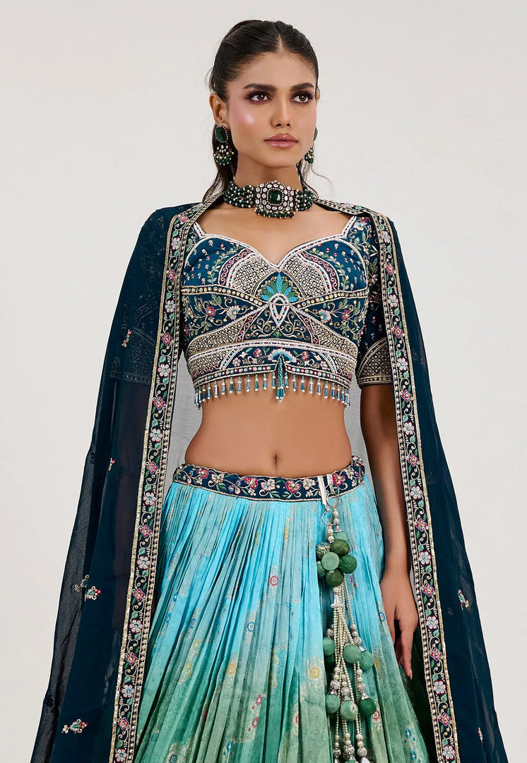 Green Jacquard Lehenga Choli