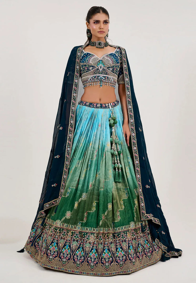 Green Jacquard Lehenga Choli