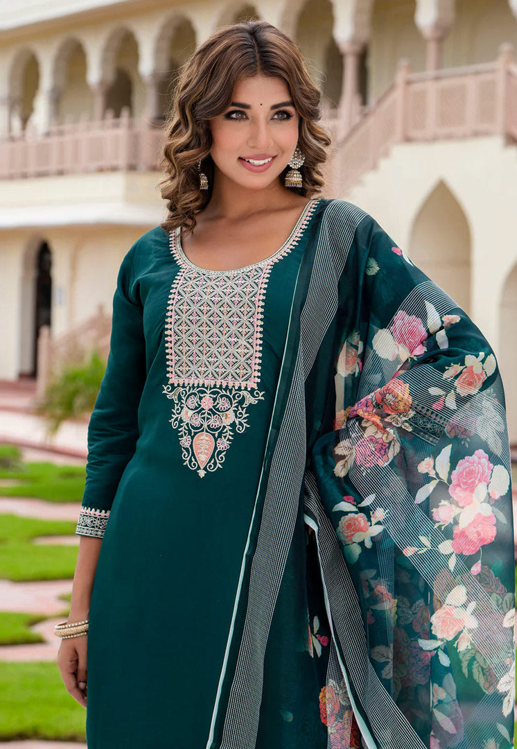 Green Viscose Rayon Readymade Pakistani Suit