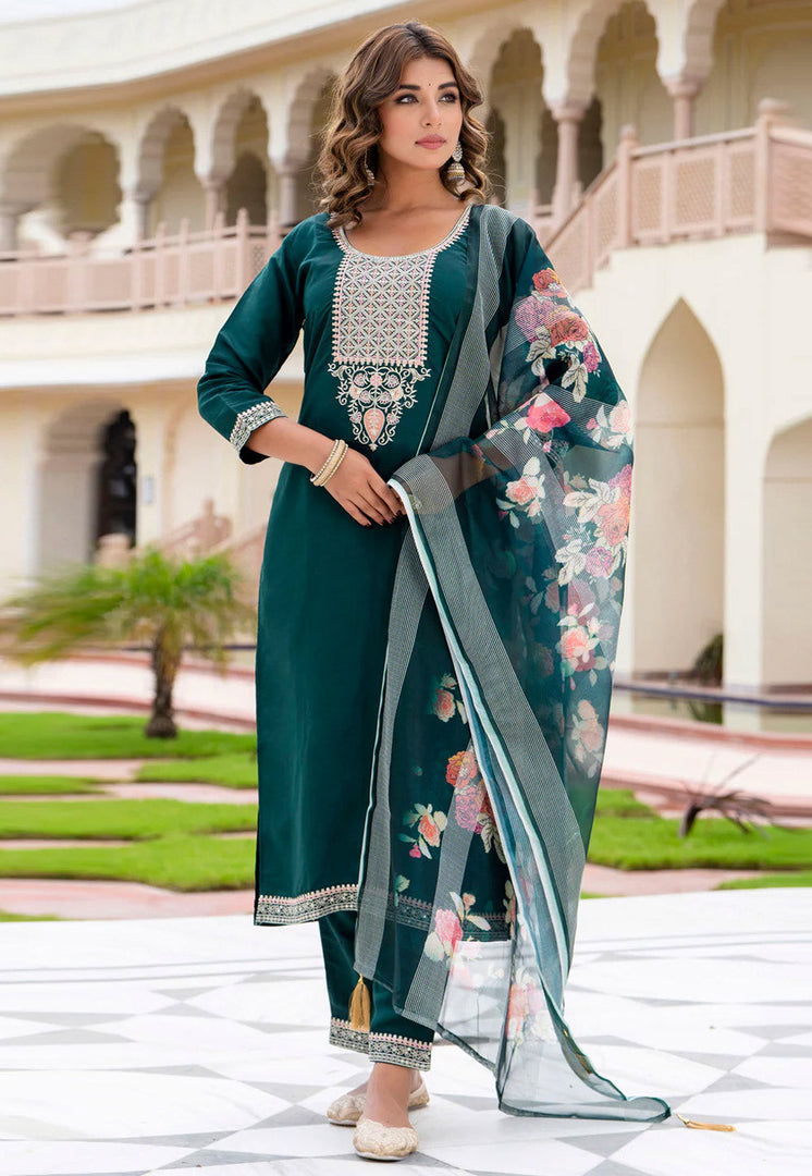 Green Viscose Rayon Readymade Pakistani Suit