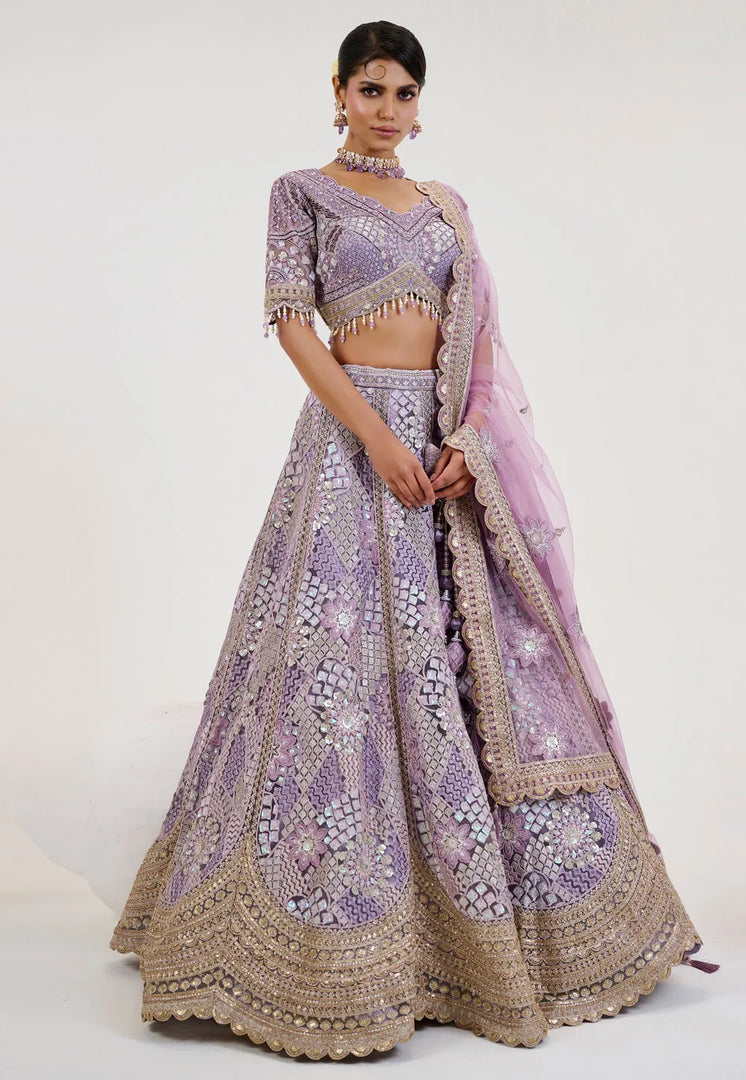 Lavender Net Wedding Lehenga Choli