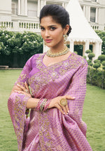 Load image into Gallery viewer, Lavender Viscose Saree With Blouse
