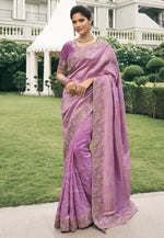 Load image into Gallery viewer, Lavender Viscose Saree With Blouse
