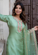 Load image into Gallery viewer, Light Green Silk Readymade Pakistani Suit
