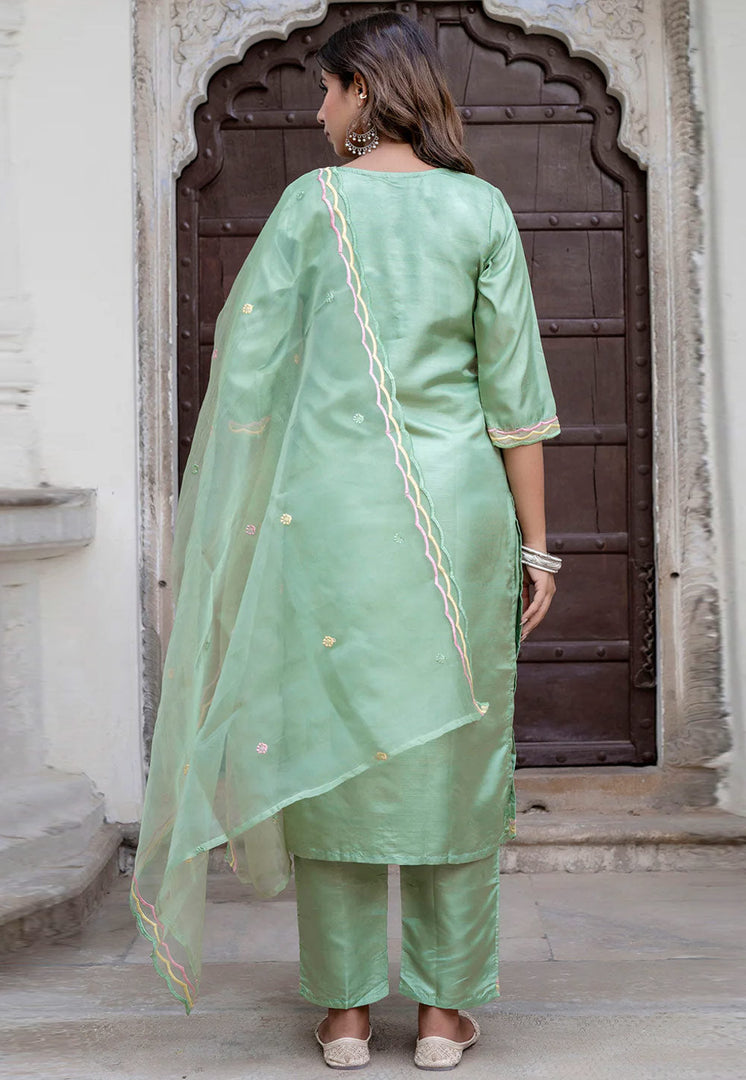 Light Green Silk Readymade Pakistani Suit