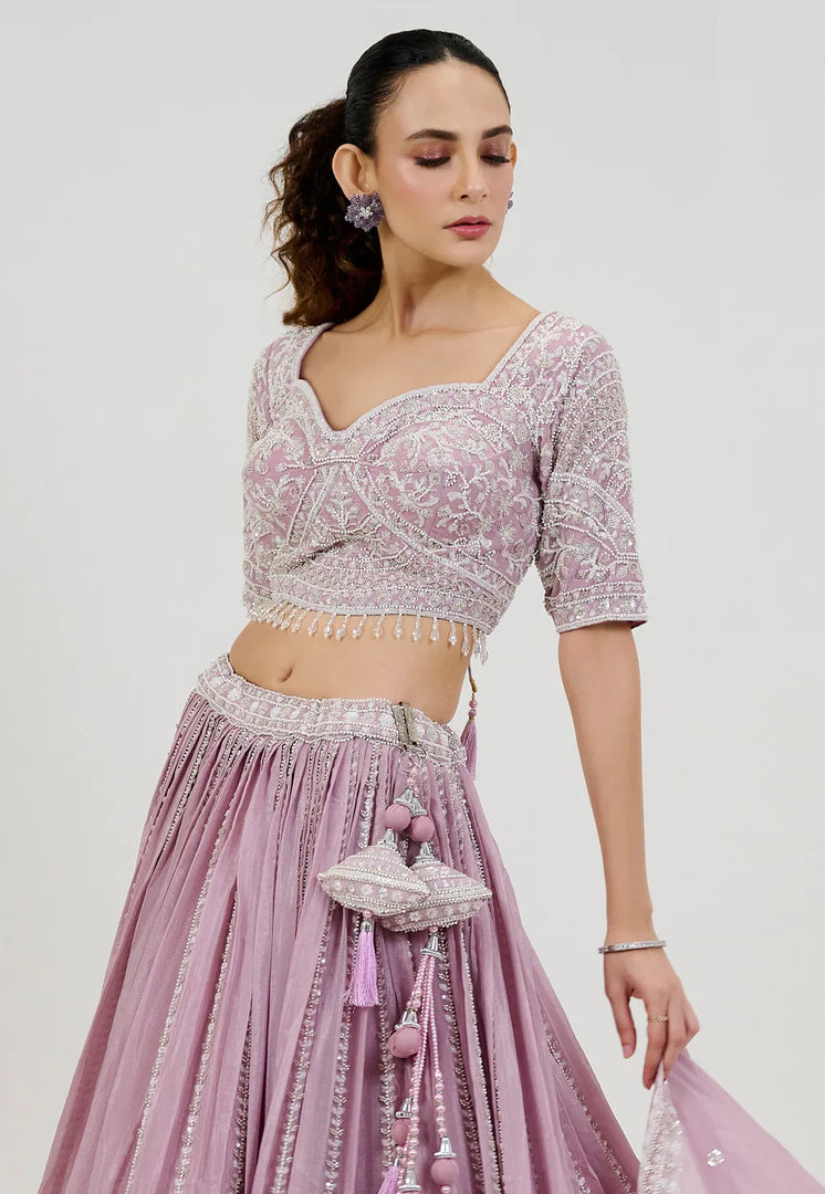 Light Purple Georgette Wedding Lehenga Choli