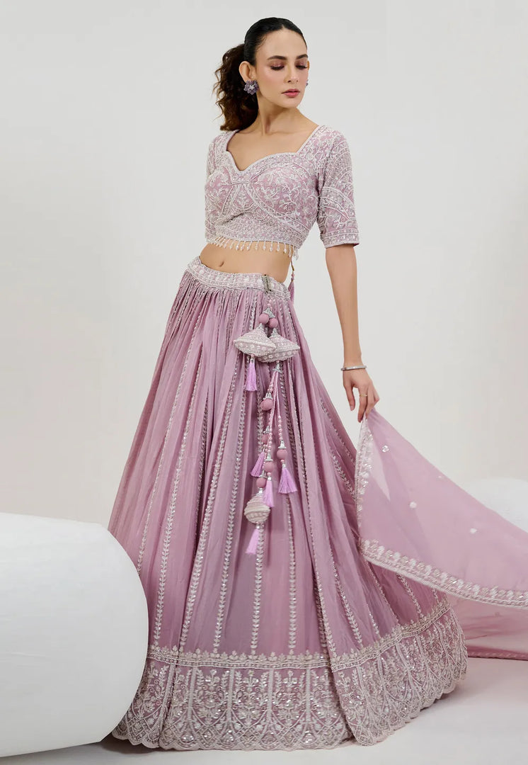 Light Purple Georgette Wedding Lehenga Choli