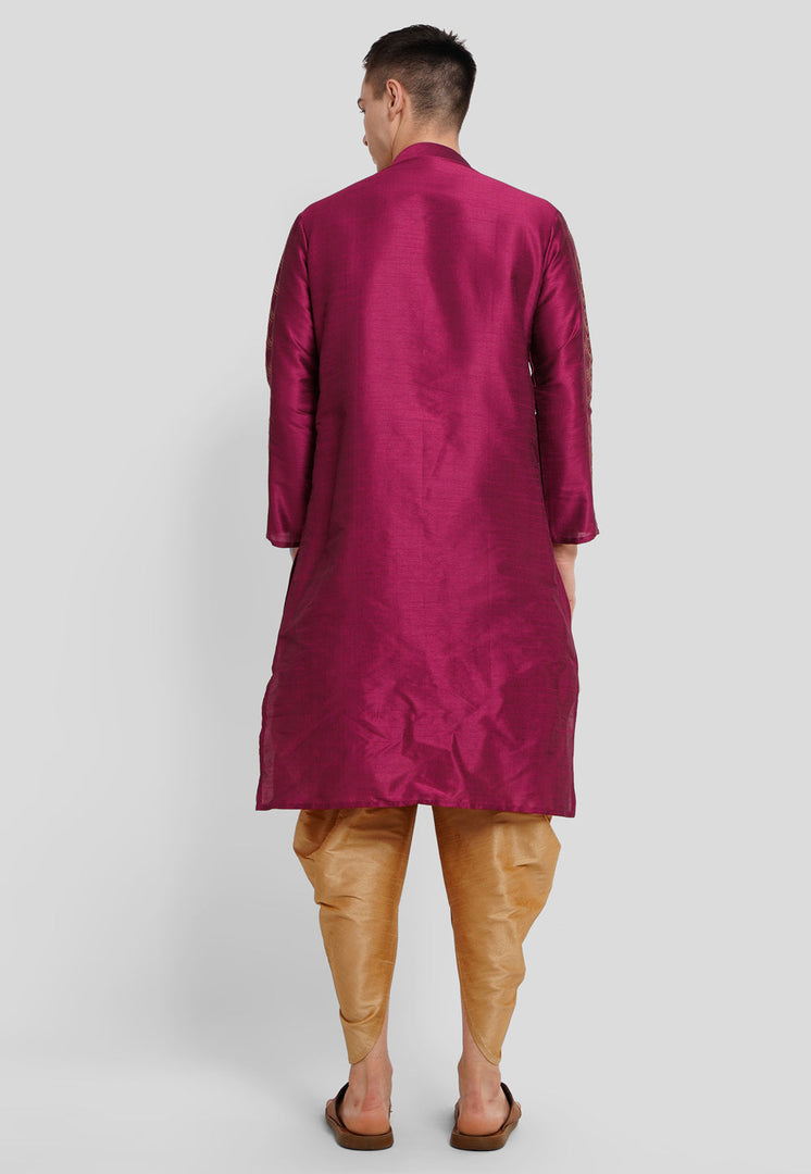 Magenta Dupion Silk Dhoti Kurta