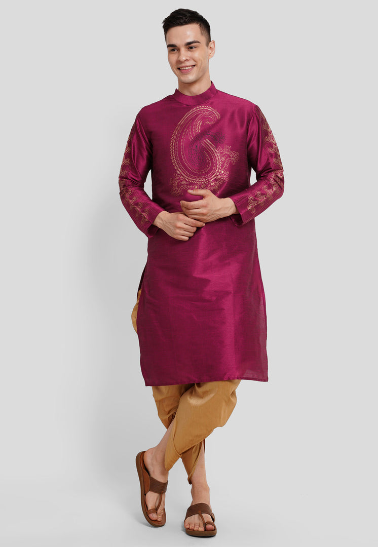 Magenta Dupion Silk Dhoti Kurta