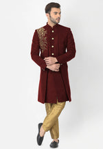 Load image into Gallery viewer, Maroon Dupion Silk Indo Western Suit
