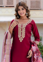 Load image into Gallery viewer, Maroon Viscose Rayon Readymade Pakistani Suit
