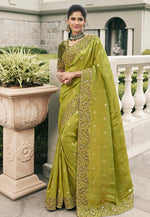 Load image into Gallery viewer, Mehndi Viscose Saree With Blouse
