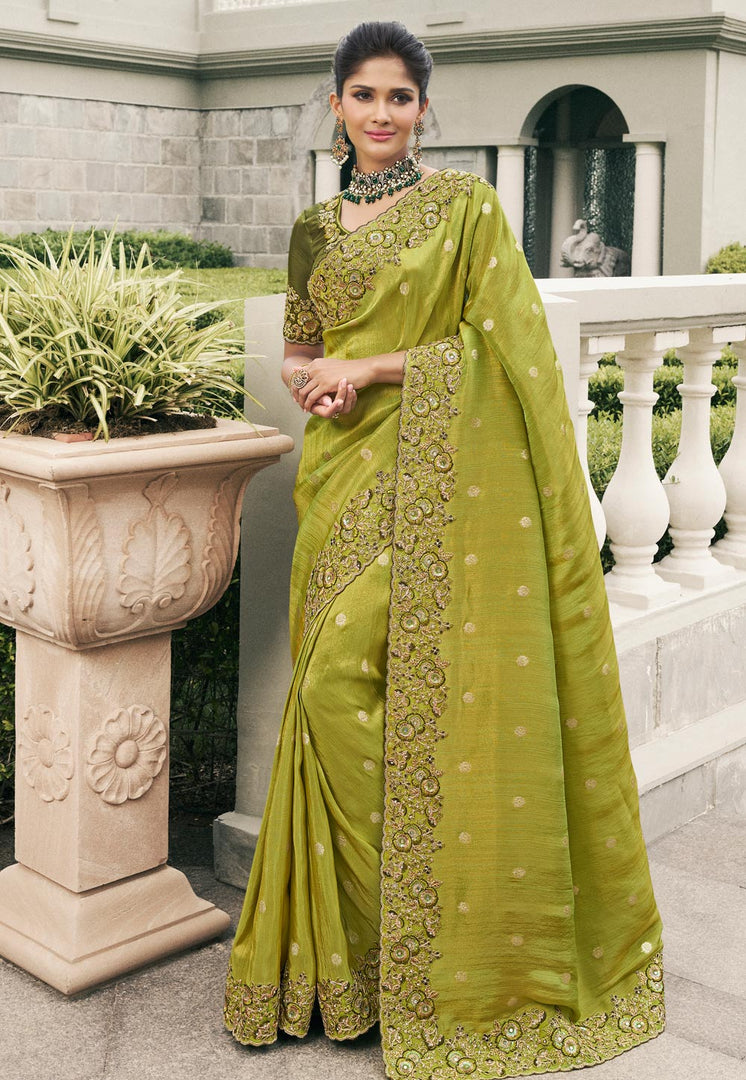 Mehndi Viscose Saree With Blouse