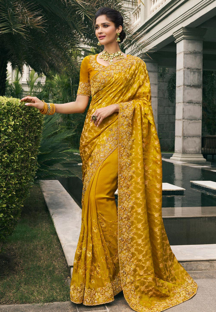 Mustard Viscose Saree With Blouse