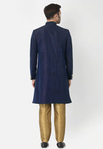 Load image into Gallery viewer, Navy Blue Dupion Silk Indo Western Suit
