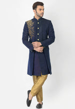 Load image into Gallery viewer, Navy Blue Dupion Silk Indo Western Suit
