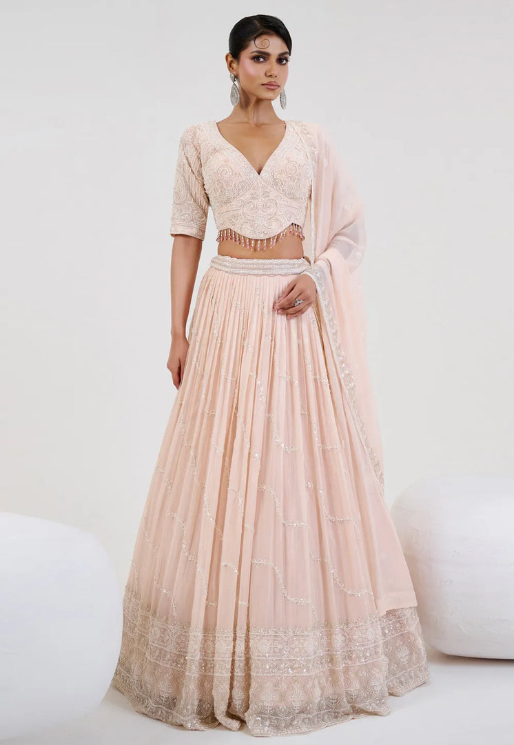 Peach Georgette Circular Lehenga Choli