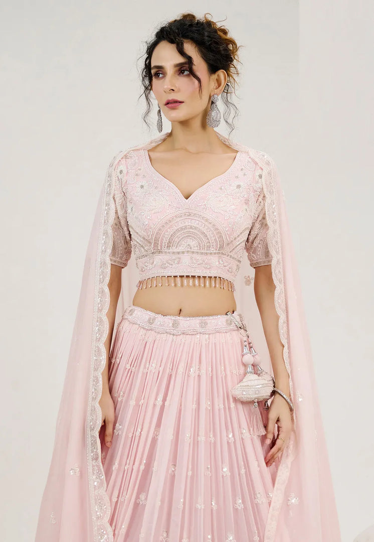 Pink Georgette Lehenga Choli For Wedding