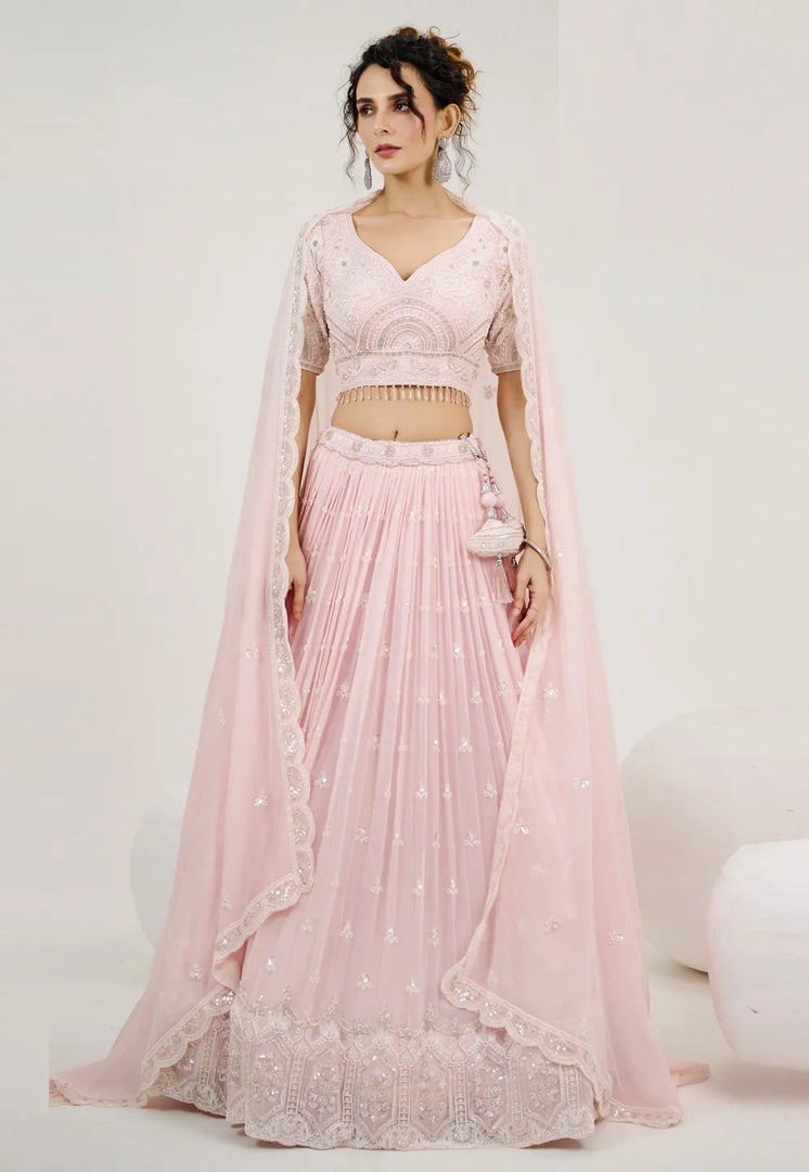 Pink Georgette Lehenga Choli For Wedding