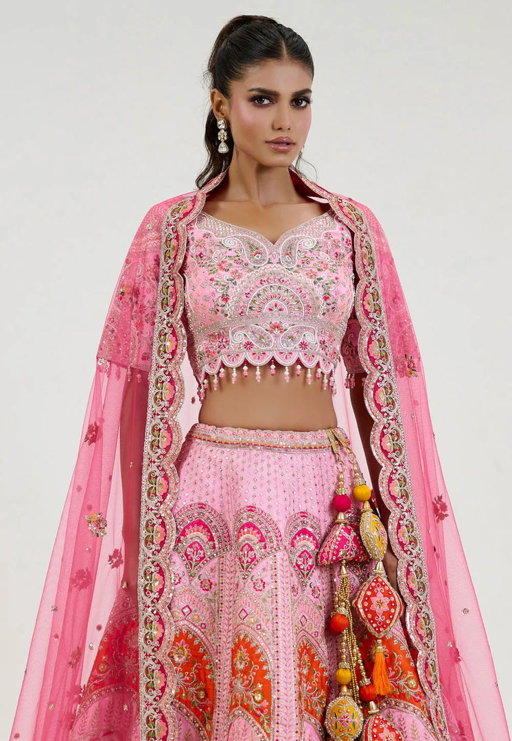 Pink Silk Circular Lehenga Choli