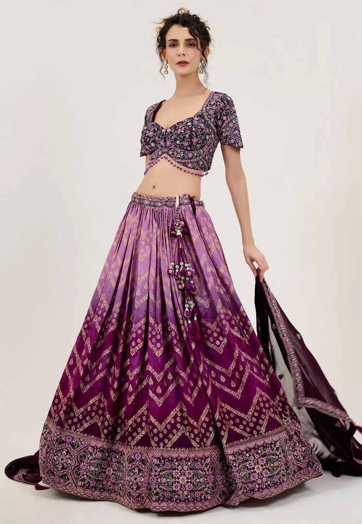 Purple Jacquard Circular Lehenga Choli