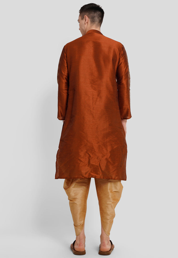 Rust Dupion Silk Dhoti Kurta