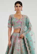 Load image into Gallery viewer, Sea Green Organza Lehenga Choli
