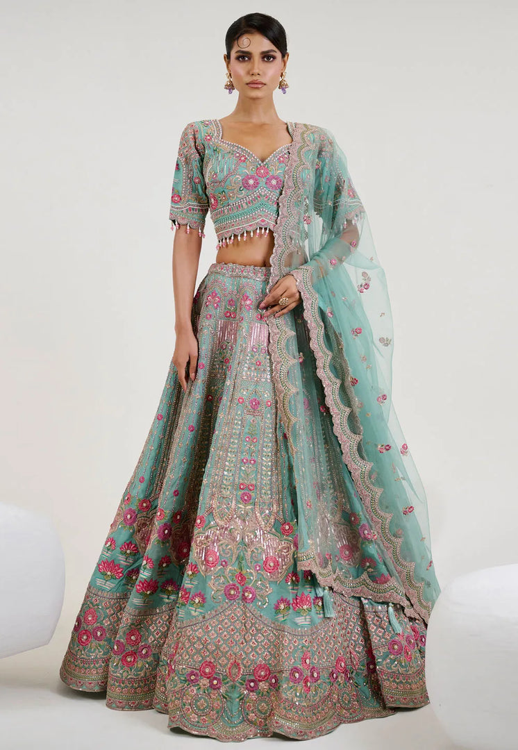 Sea Green Organza Lehenga Choli