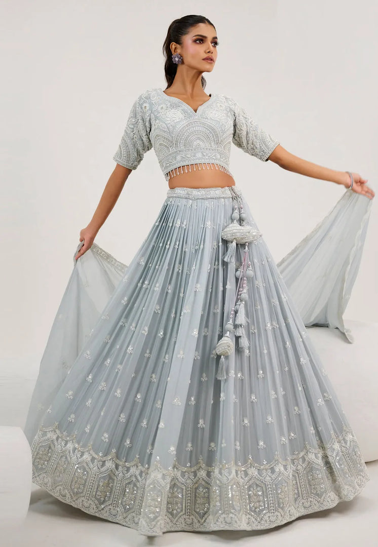 Sky Blue Georgette Circular Lehenga Choli