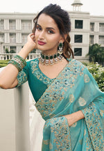 Load image into Gallery viewer, Blue Viscose Saree With Blouse
