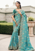 Load image into Gallery viewer, Blue Viscose Saree With Blouse
