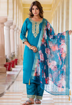 Load image into Gallery viewer, Teal Viscose Rayon Readymade Pakistani Suit
