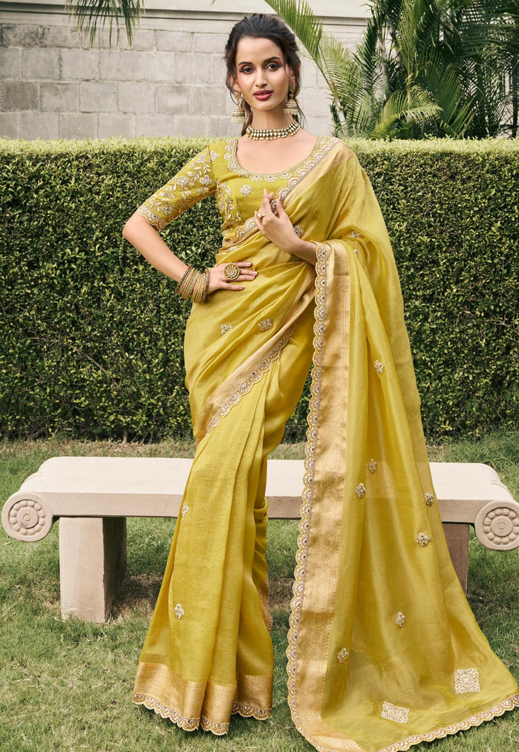 Yellow Viscose Saree With Blouse